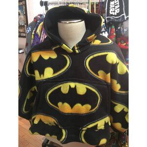 Batman Kids Childs lined Hooded Poncho Pouch Pocket Black Yellow Symbol Handmade